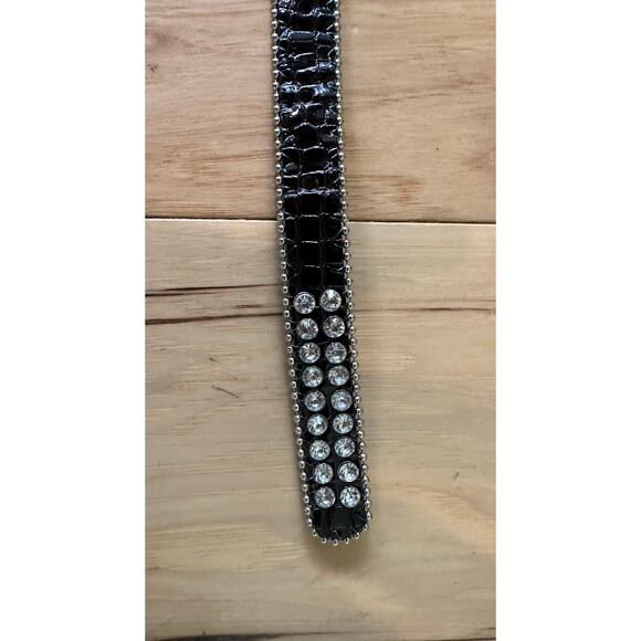 Skinny Black Patent Leather Belt with double row of Rhinestones Medium/Large NEW - Picture 4 of 7